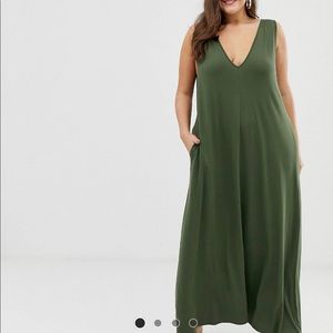 ASOS Curve olive green trapeze jersey dress sz 20